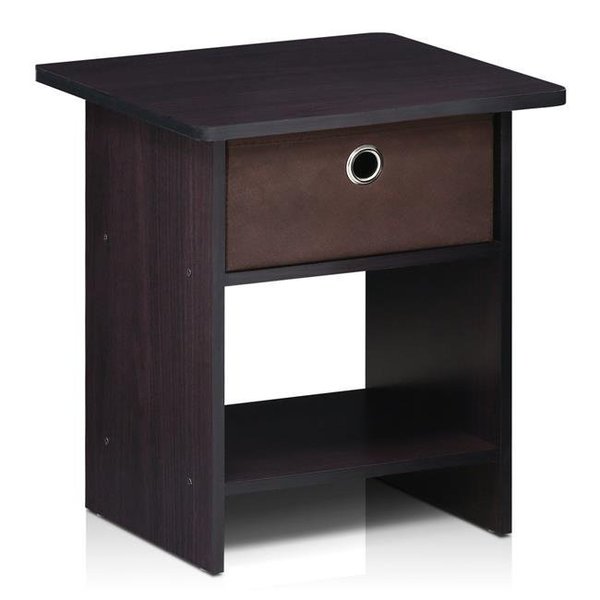 Furinno Furinno 10004DWN End Table & Night Stand Storage Shelf with Bin Drawer; Dark Walnut 10004DWN